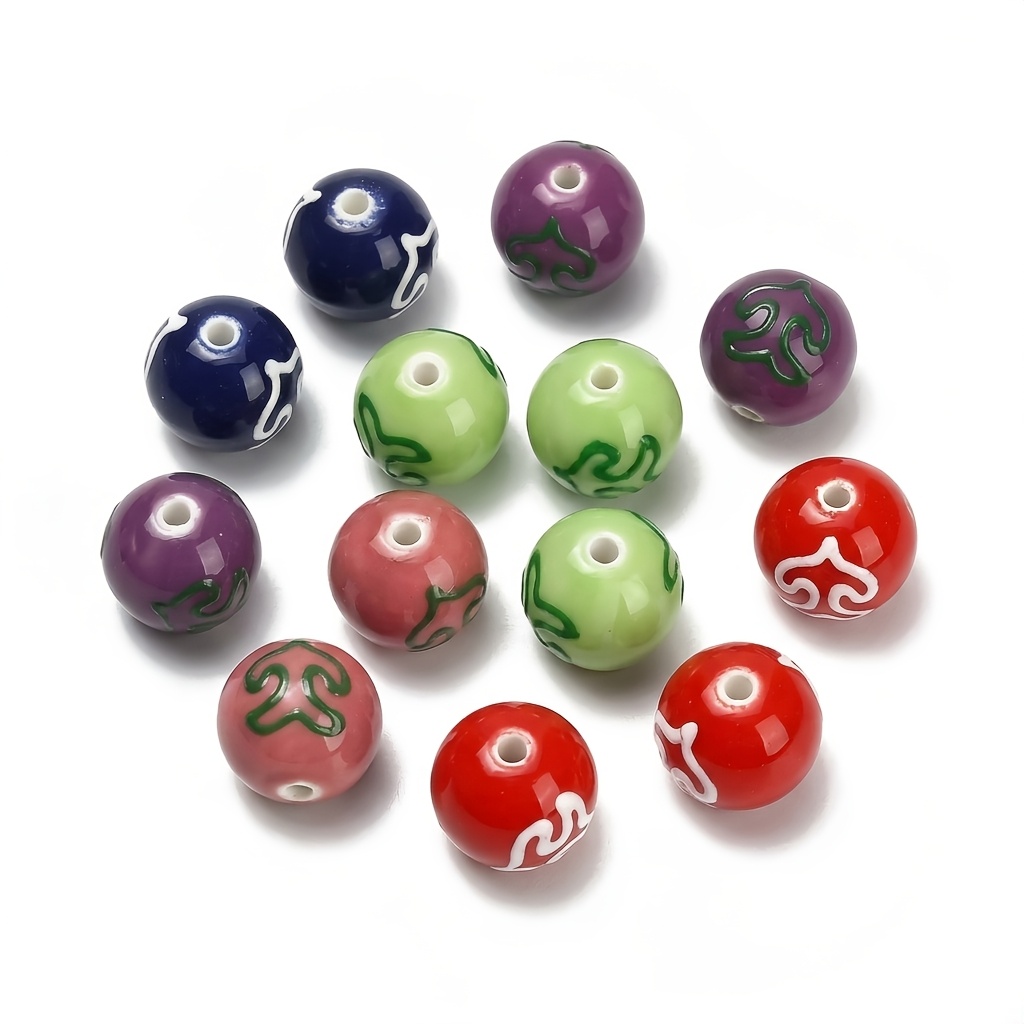 5pcs Set of Round Hand-Painted Ceramic Beads